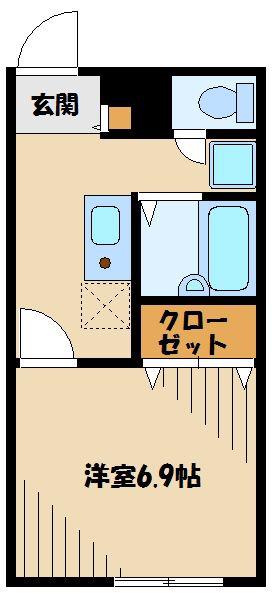 アムール鵜野森(1K/2階)の間取り写真