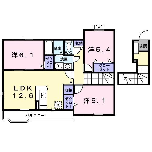 パークハイツ西田2(3LDK/2階)の間取り写真
