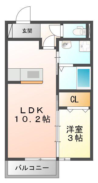 エクレール平田(1LDK/2階)の間取り写真