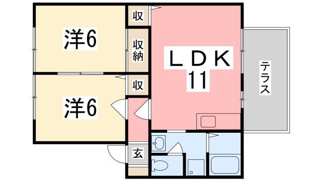 サンハイム下手野B棟(2LDK/1階)の間取り写真