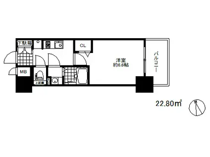 プレサンスザ神戸(1K/2階)の間取り写真