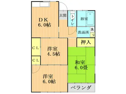 牧寺アパート(3DK/2階)の間取り写真
