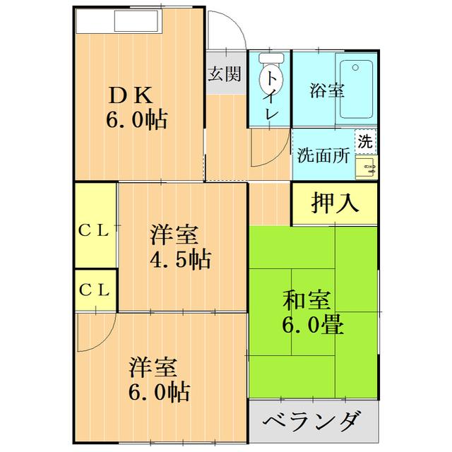 牧寺アパート(3DK/2階)の間取り写真