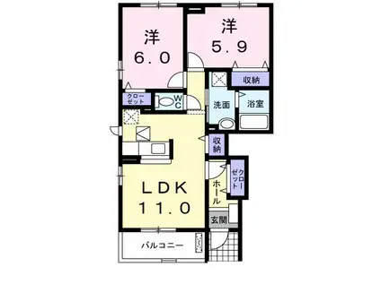 ライスシャワー(2LDK/1階)の間取り写真