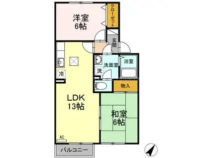バロンコートA棟(2LDK/2階)の間取り写真