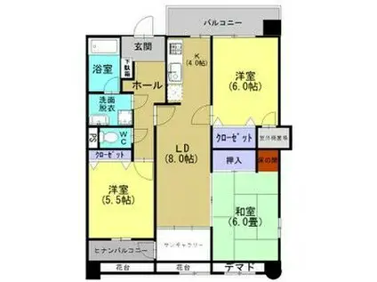 ドゥペールサンシャイン(3LDK/8階)の間取り写真