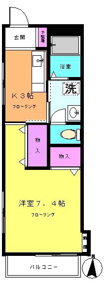 グリーンクレスト(1K/2階)の間取り写真