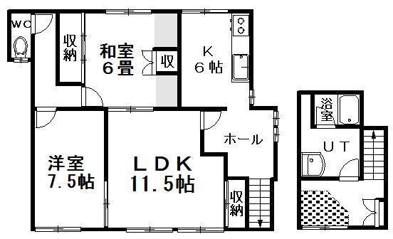 栄町3丁目(2LDK/1階)の間取り写真