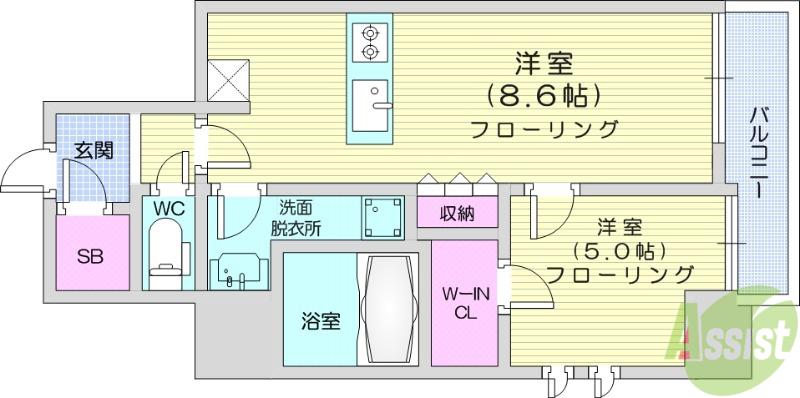 シーズンフラッツ青葉通一番町(1LDK/10階)の間取り写真