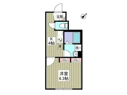 ヒュッゲII(1K/1階)の間取り写真
