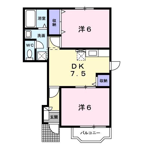 かみふうせん(2DK/1階)の間取り写真