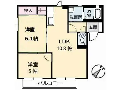 コスモタウン森岡II B棟(2LDK/2階)の間取り写真