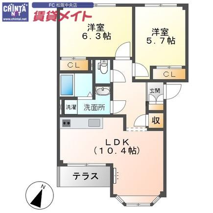 セン・トレア(2LDK/1階)の間取り写真