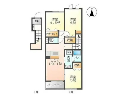 サン・ライズ(3LDK/2階)の間取り写真