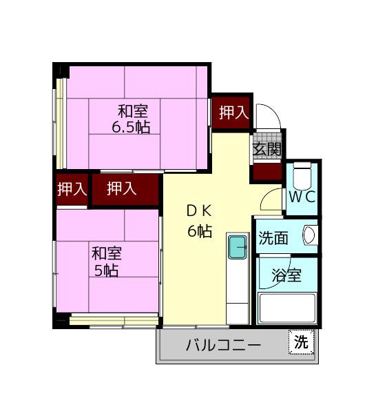 東生駒ハイツ(2LDK/4階)の間取り写真