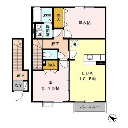 シルクコート(2LDK/2階)の間取り写真