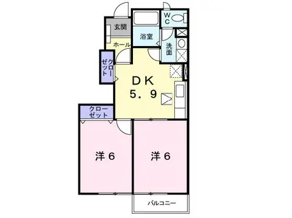 ル・シエルII(2DK/1階)の間取り写真