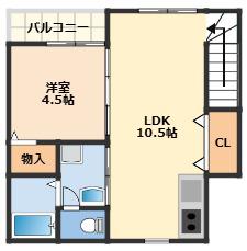 TJ海南岡田(1LDK/2階)の間取り写真