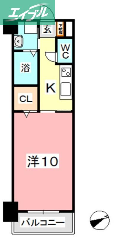 ブランミュール倉敷東町(1K/2階)の間取り写真