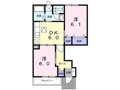 トランキール 壱番館(2DK/1階)の間取り写真
