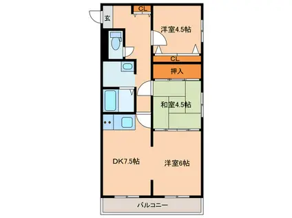 ウベマンション(3DK/6階)の間取り写真