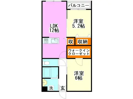 グランドゥール若菜(2LDK/3階)の間取り写真