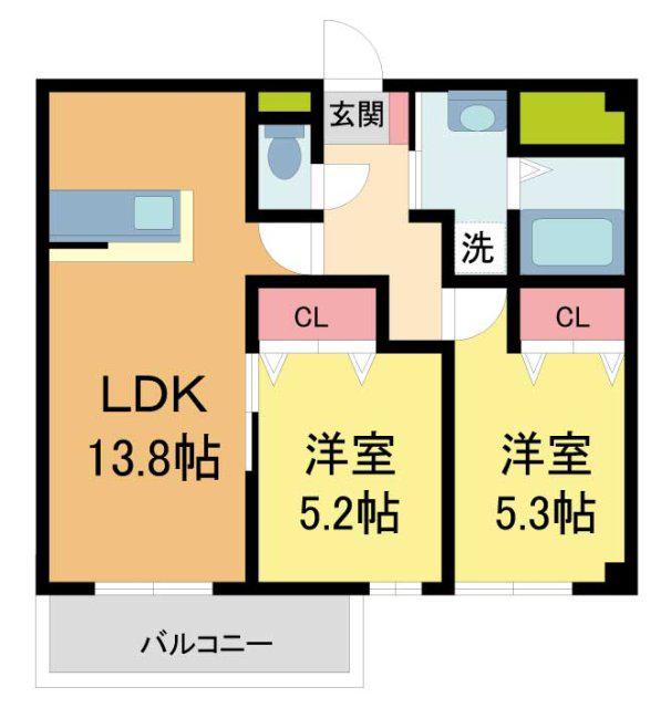  リヴェール西宮(2LDK/3階)の間取り写真