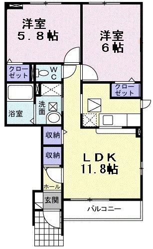 ニューフィールドグローリーII(2LDK/1階)の間取り写真