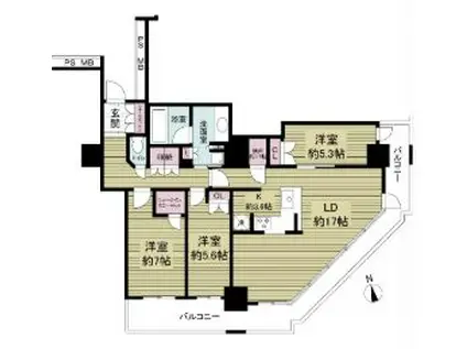 阿波座ライズタワーズフラッグ46(3LDK/24階)の間取り写真