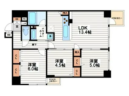 プレサンスロジェ心斎橋(3LDK/5階)の間取り写真