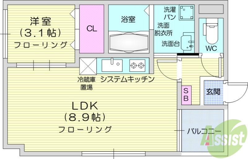 アストレア長町(1LDK/1階)の間取り写真