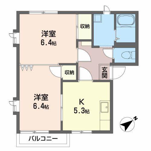 カーサ如月(2K/2階)の間取り写真