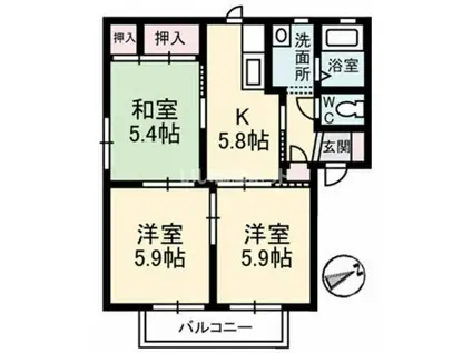 ツインマークウエストB棟(3K/1階)の間取り写真