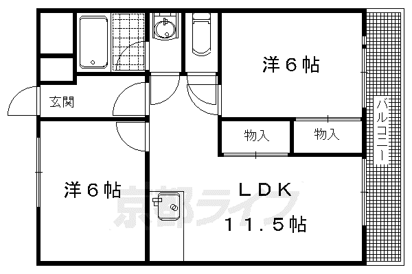 アクエルド長岡京(2LDK/1階)の間取り写真