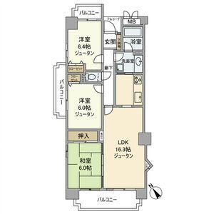 バンベール芝田(3LDK/3階)の間取り写真