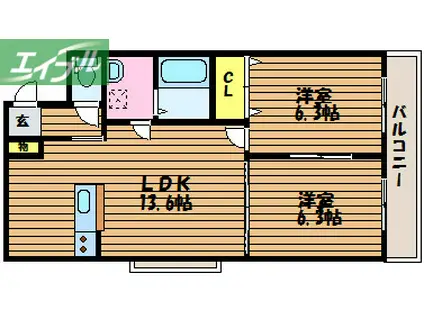 ホワイトストーン白石(2LDK/2階)の間取り写真