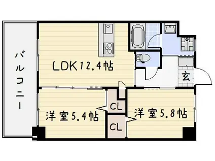 ウィングス三萩野(2LDK/11階)の間取り写真