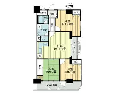 ライオンズマンション高槻(3LDK/3階)の間取り写真