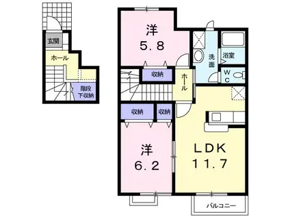 オーブリー釆女(2LDK/2階)の間取り写真