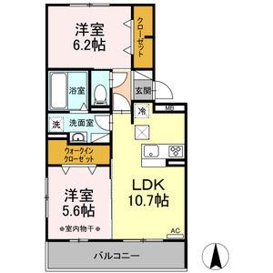 ミ・カーサ関田III(2LDK/1階)の間取り写真