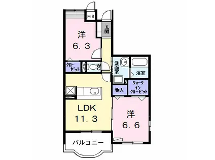 ラ・ビアージュ(2LDK/1階)の間取り写真
