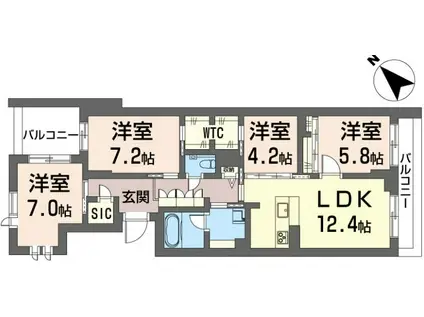 フェリシード野沢(4LDK/3階)の間取り写真