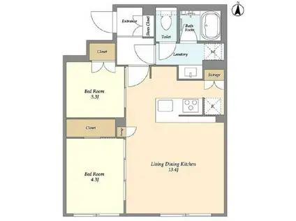 ガーデンレジデンス恵比寿(2LDK/3階)の間取り写真