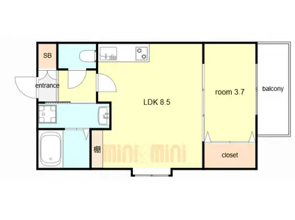 SMITH武庫川(1LDK/1階)の間取り写真