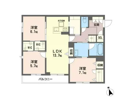 プレミール木更津(3LDK/1階)の間取り写真