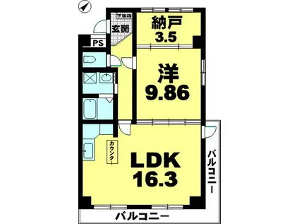 シティライフ彦根(1SLDK/5階)の間取り写真