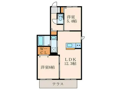 シャーメゾン ナポリB(2LDK/1階)の間取り写真