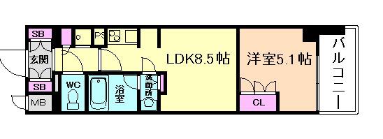 シティカレント新大阪(1LDK/10階)の間取り写真