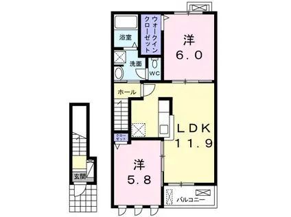 サクラヒルズ(2LDK/2階)の間取り写真