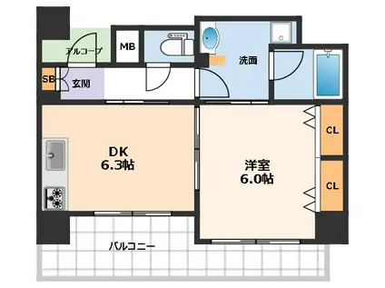 プレサンス南堀江パークサイド(1DK/5階)の間取り写真